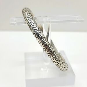 Brighton "TALANA" Retired Hinged Black Leather & Woven Silver Bangle!